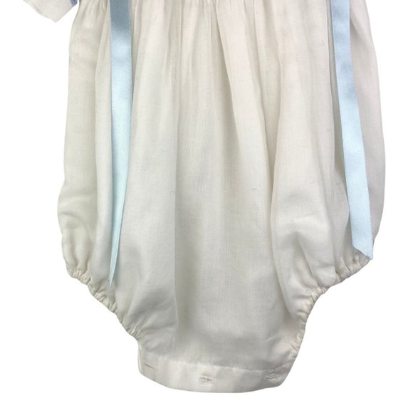 Vintage Linen Embroidery Baptism Onesie White and Light Blue 0-3 months - Picture 5 of 10